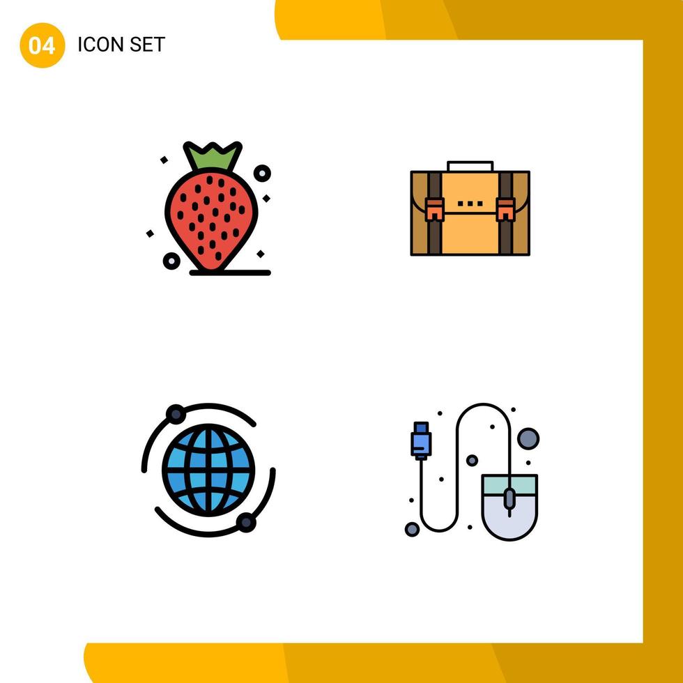 Set of 4 Modern UI Icons Symbols Signs for berry suitcase briefcase documents marketing Editable Vector Design Elements