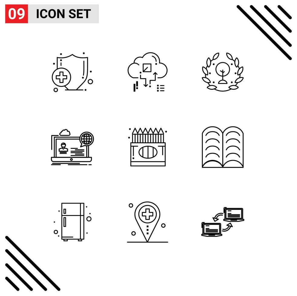 Group of 9 Modern Outlines Set for back to school seminar earth online webinar Editable Vector Design Elements