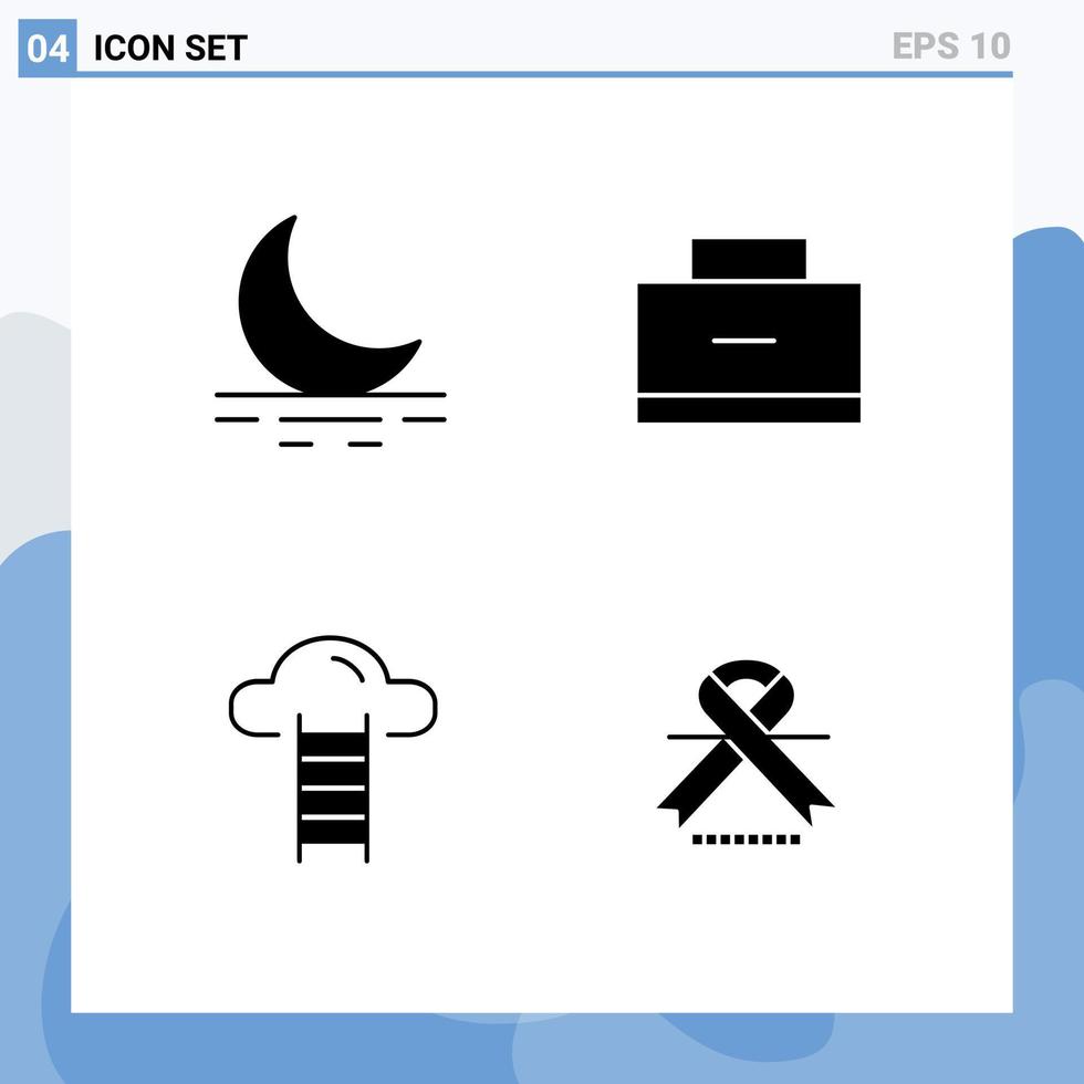 Set of 4 Commercial Solid Glyphs pack for fog user bag school bag cancer Editable Vector Design Elements
