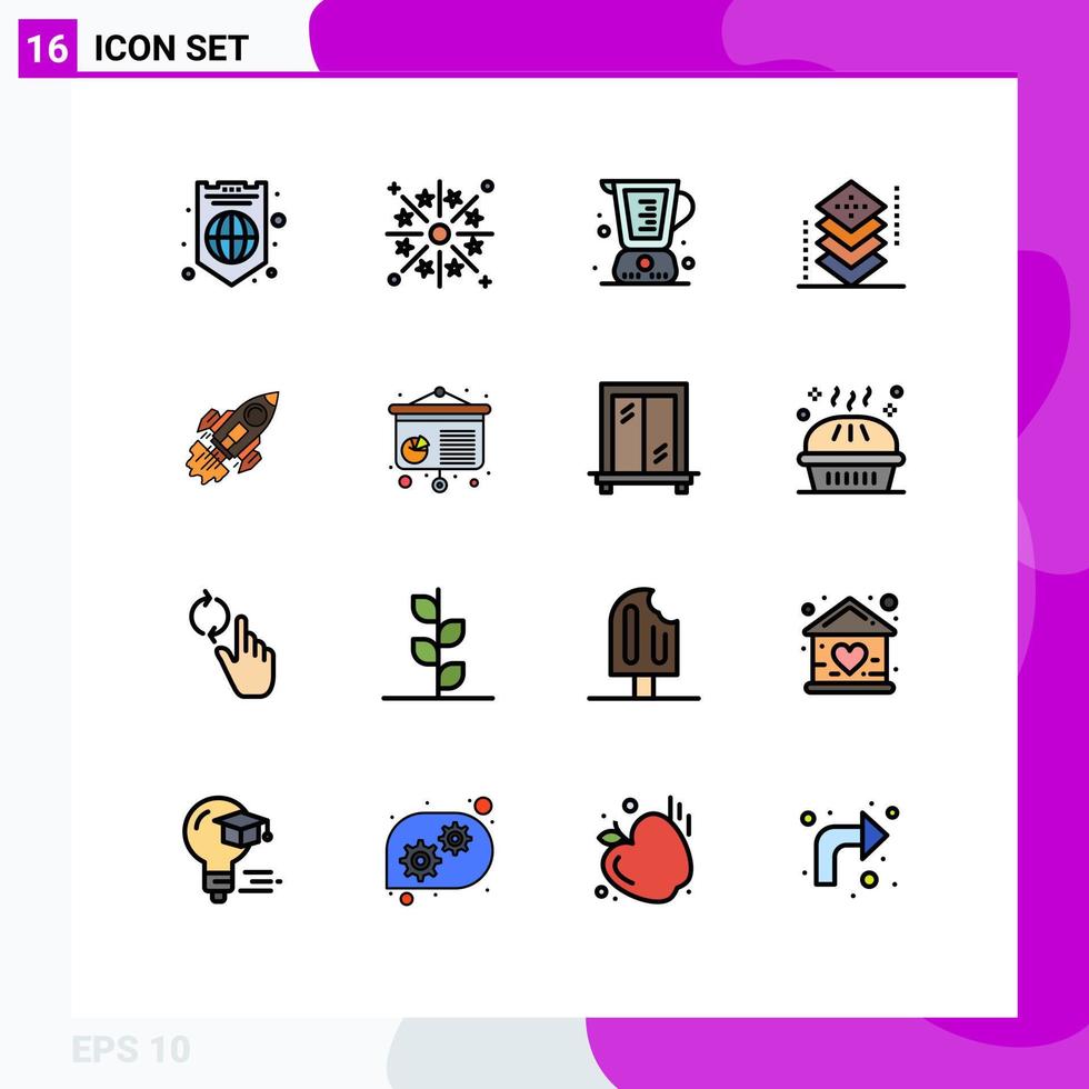 Set of 16 Commercial Flat Color Filled Lines pack for layers design light coding jug Editable Creative Vector Design Elements