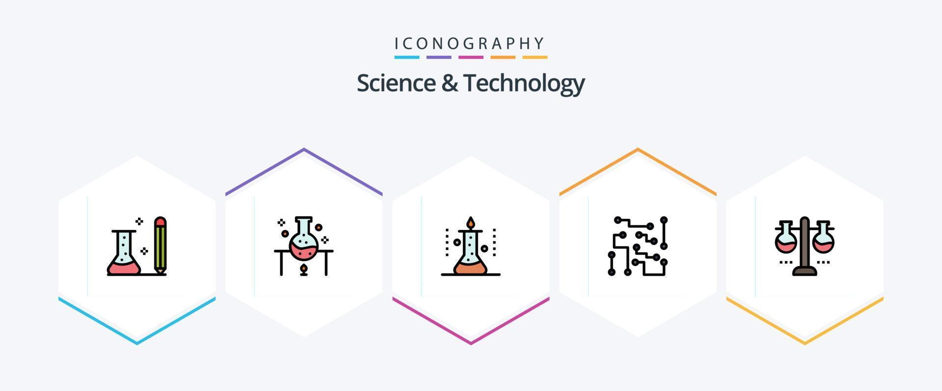Science And Technology 25 FilledLine icon pack including laboratory glassware. chemical laboratory. science experiment. science. electronics vector