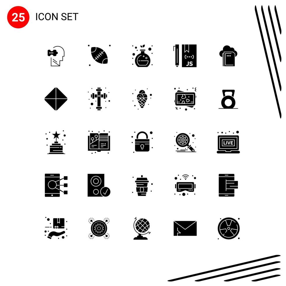 25 Thematic Vector Solid Glyphs and Editable Symbols of data cloud green programming develop Editable Vector Design Elements