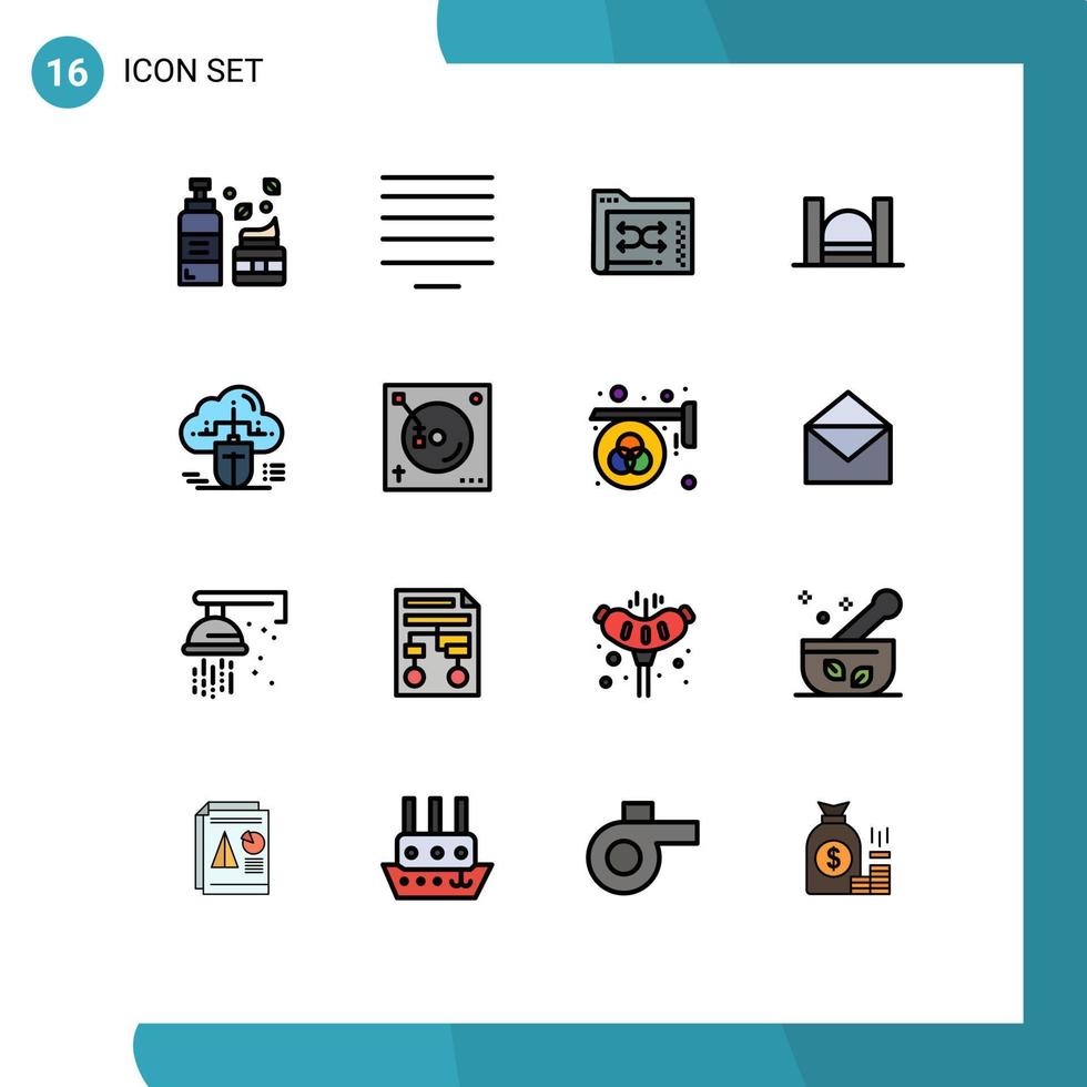Modern Set of 16 Flat Color Filled Lines and symbols such as mouse industrial data harbor bridge Editable Creative Vector Design Elements