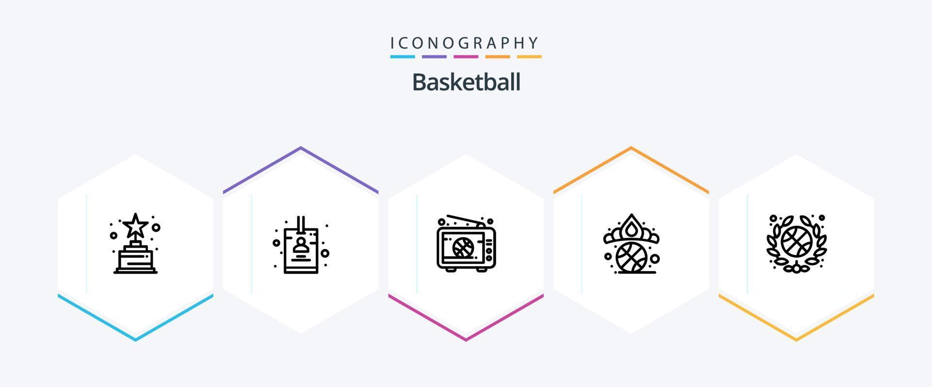 paquete de iconos de 25 líneas de baloncesto que incluye asociación. equipo. En Vivo. ganador. diadema vector