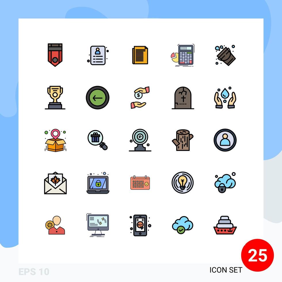 25 User Interface Filled line Flat Color Pack of modern Signs and Symbols of bucket progress document math calculator Editable Vector Design Elements