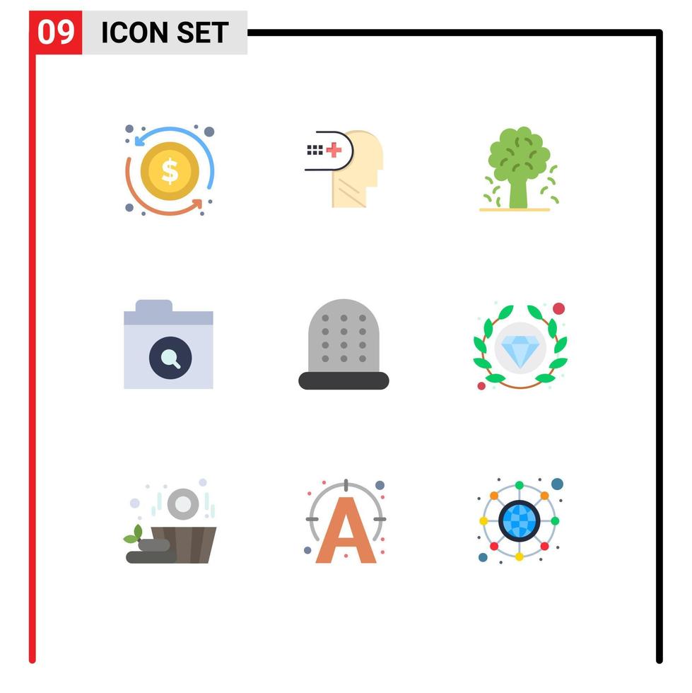 9 Thematic Vector Flat Colors and Editable Symbols of thimble find tree folder spring Editable Vector Design Elements