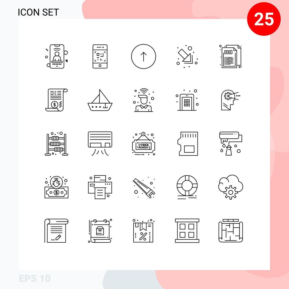 25 Universal Line Signs Symbols of css right arrow down web Editable Vector Design Elements