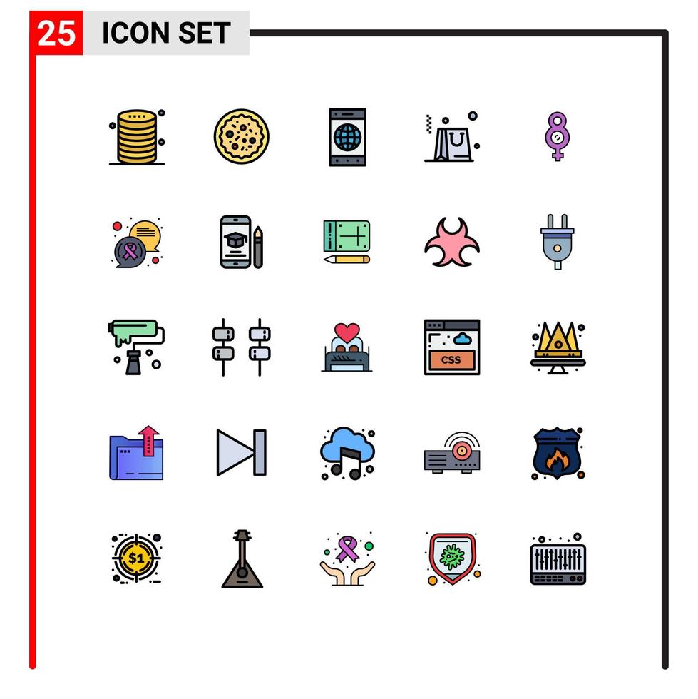 Stock Vector Icon Pack of 25 Line Signs and Symbols for symbol shopping restaurant business world Editable Vector Design Elements