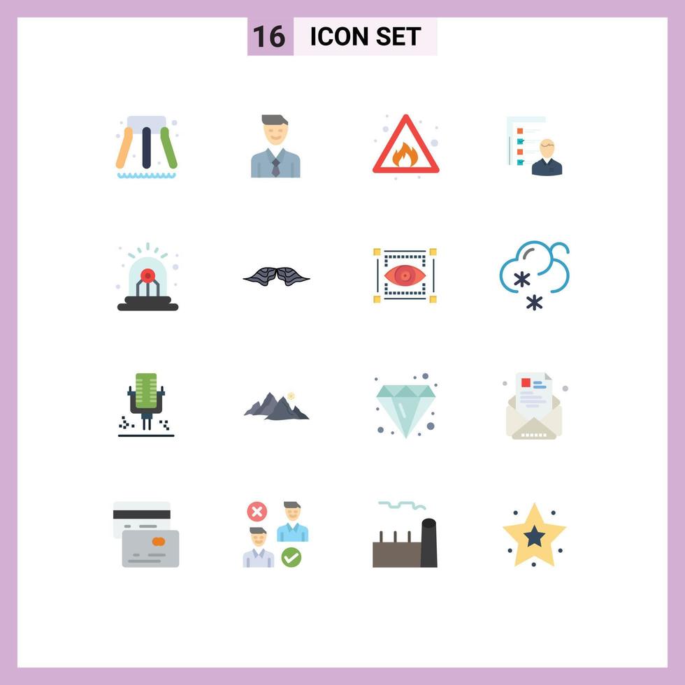 Editable Vector Line Pack of 16 Simple Flat Colors of man employee alert business profile Editable Pack of Creative Vector Design Elements