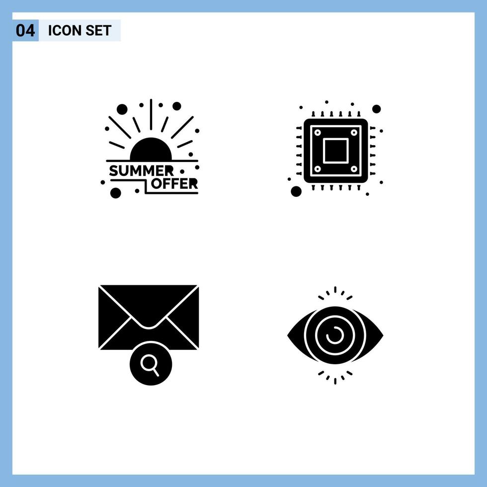 Set of 4 Modern UI Icons Symbols Signs for discount message sale hardware eye test Editable Vector Design Elements
