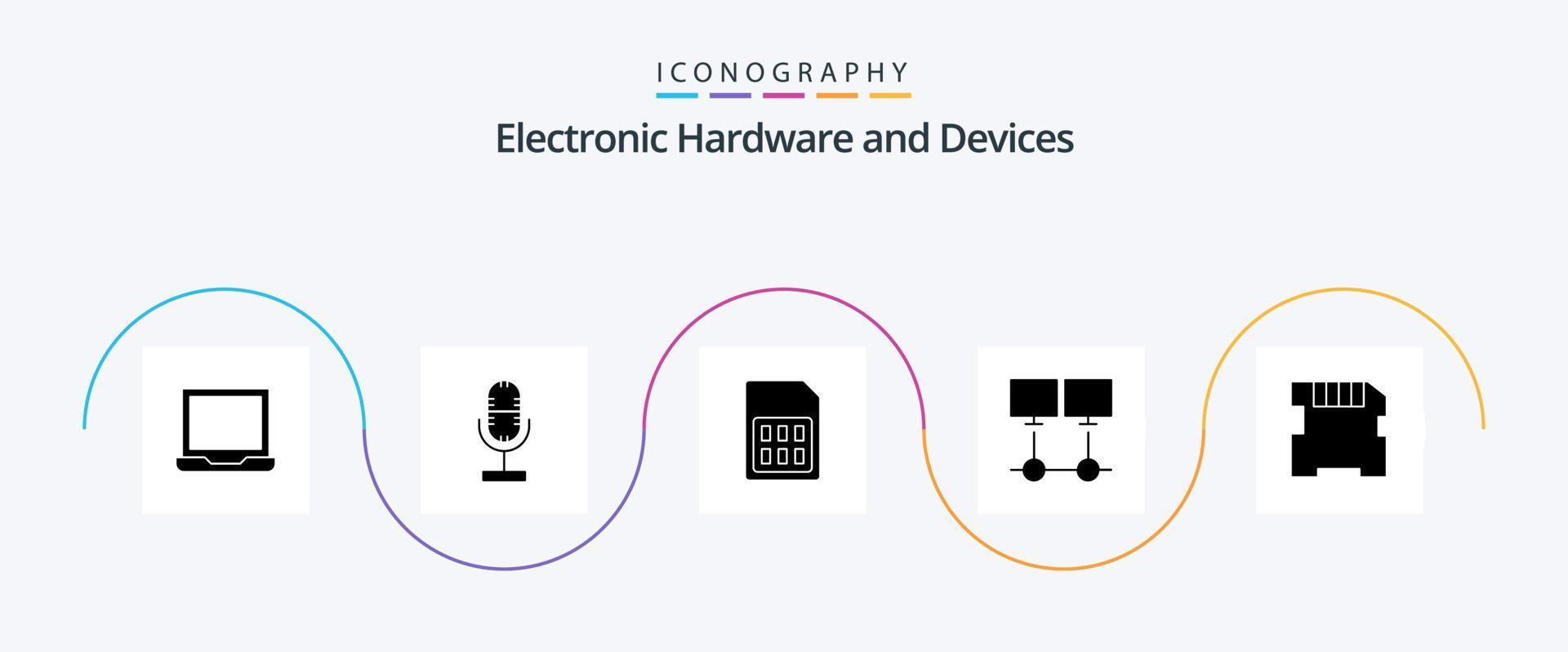 paquete de iconos de glifo 5 de dispositivos que incluye tarjeta. red. móvil. Internet. conectar vector