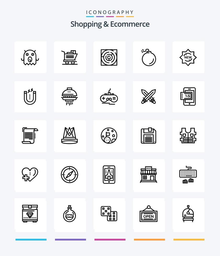 compras creativas y comercio electrónico 25 paquete de iconos de esquema como insignia. producto. laberinto. nuevo. explosivo vector