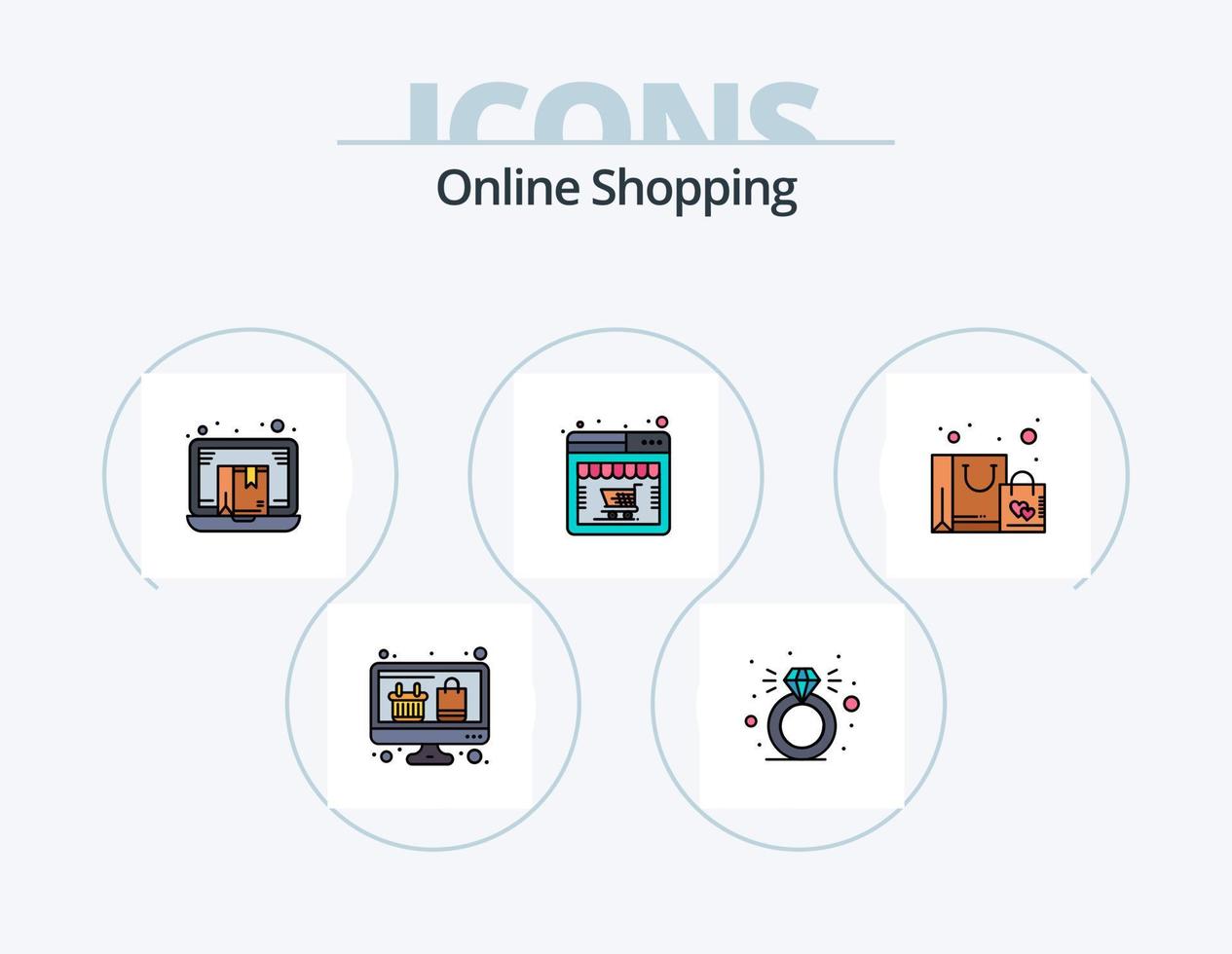 línea de compras en línea llena de icono paquete 5 diseño de iconos. compras. compras. las compras en línea. descuento. vector