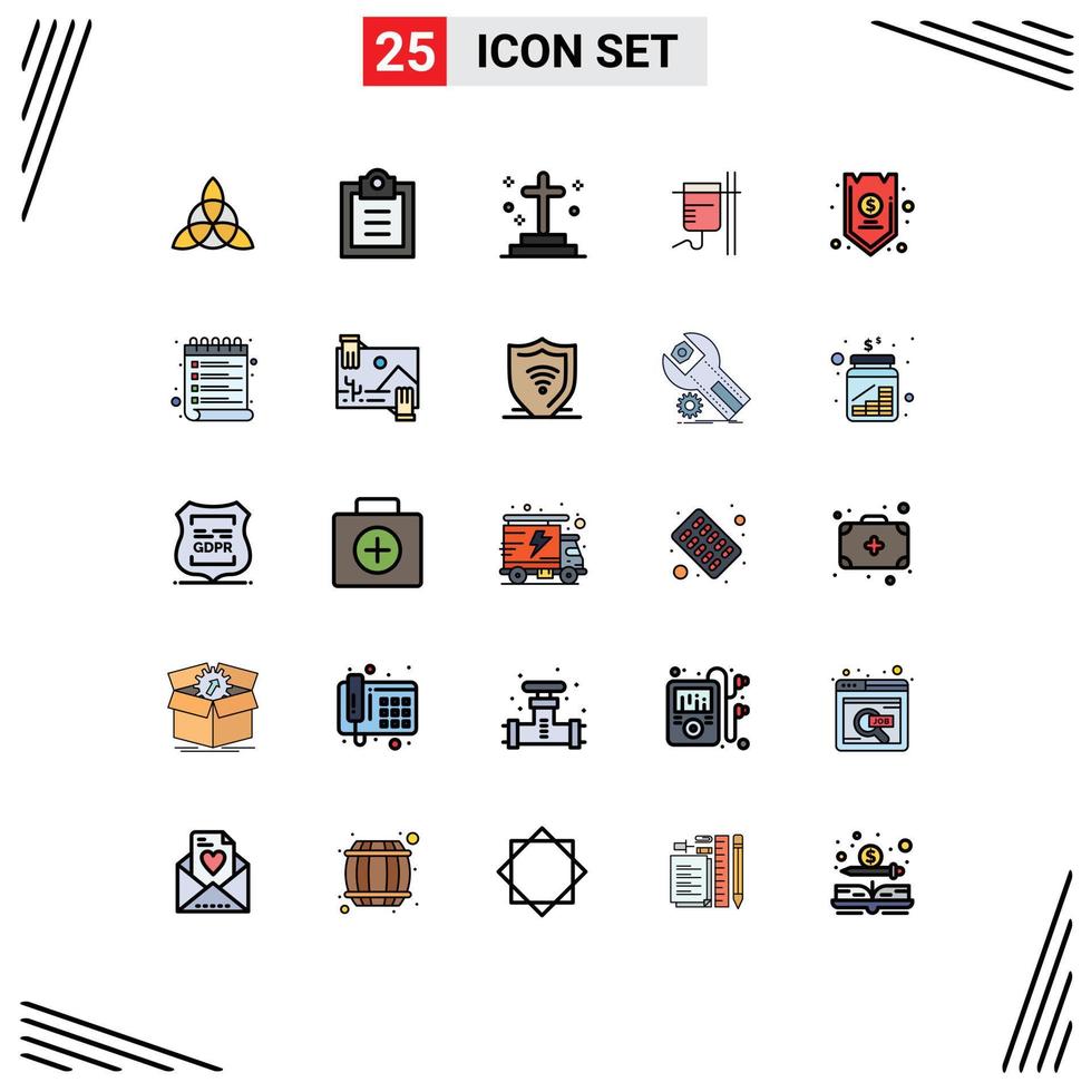 25 User Interface Filled line Flat Color Pack of modern Signs and Symbols of credit safe ghost transfusion medical Editable Vector Design Elements