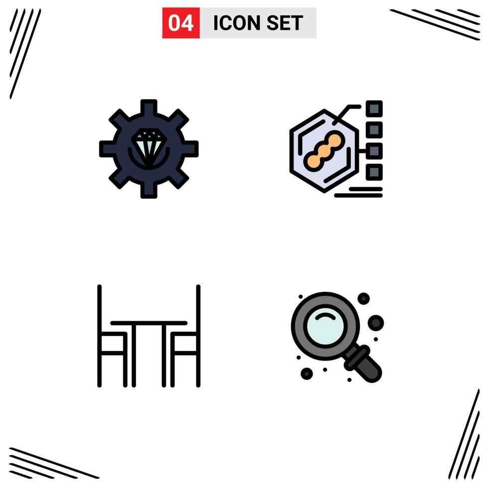 Editable Vector Line Pack of 4 Simple Filledline Flat Colors of coding life process biochemical desk Editable Vector Design Elements