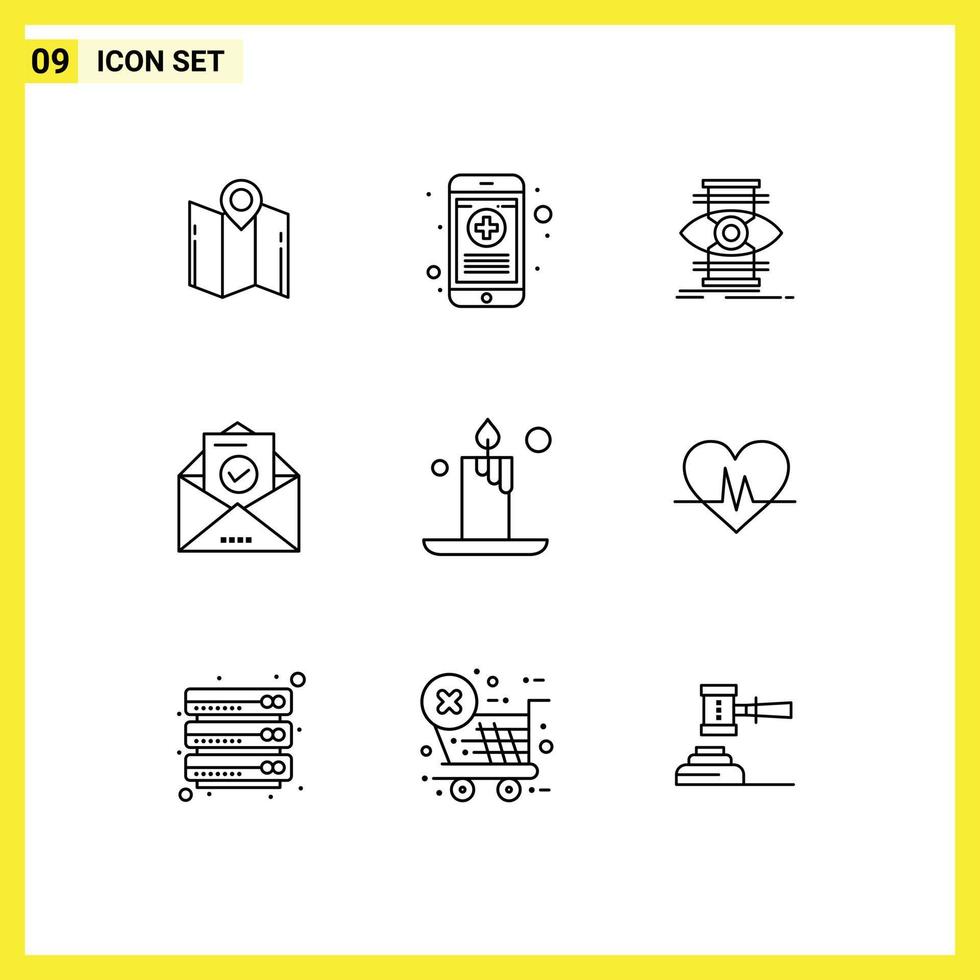 Universal Icon Symbols Group of 9 Modern Outlines of candle envelope rx email optimize Editable Vector Design Elements