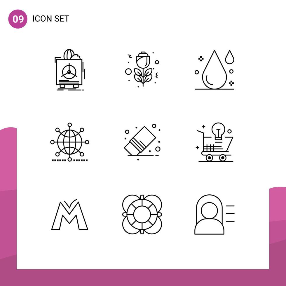 Modern Set of 9 Outlines and symbols such as delete business blood network globe Editable Vector Design Elements