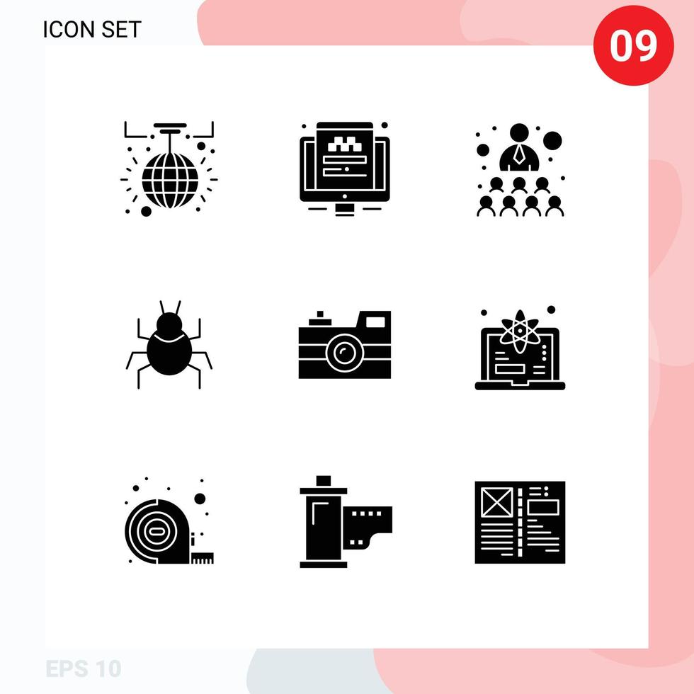 9 iconos creativos signos y símbolos modernos de la cámara elementos de diseño vectorial editables de errores de virus de construcción india vector