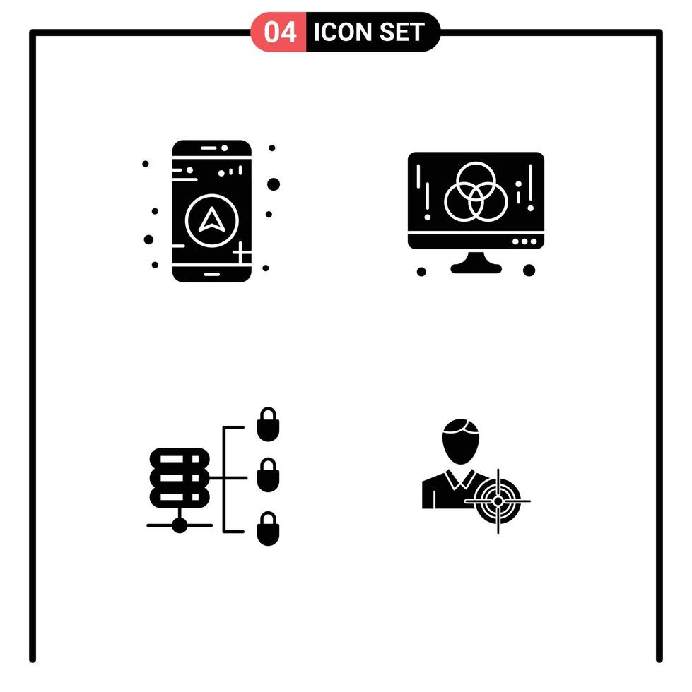4 Creative Icons Modern Signs and Symbols of gps secure web server computer graphic man Editable Vector Design Elements