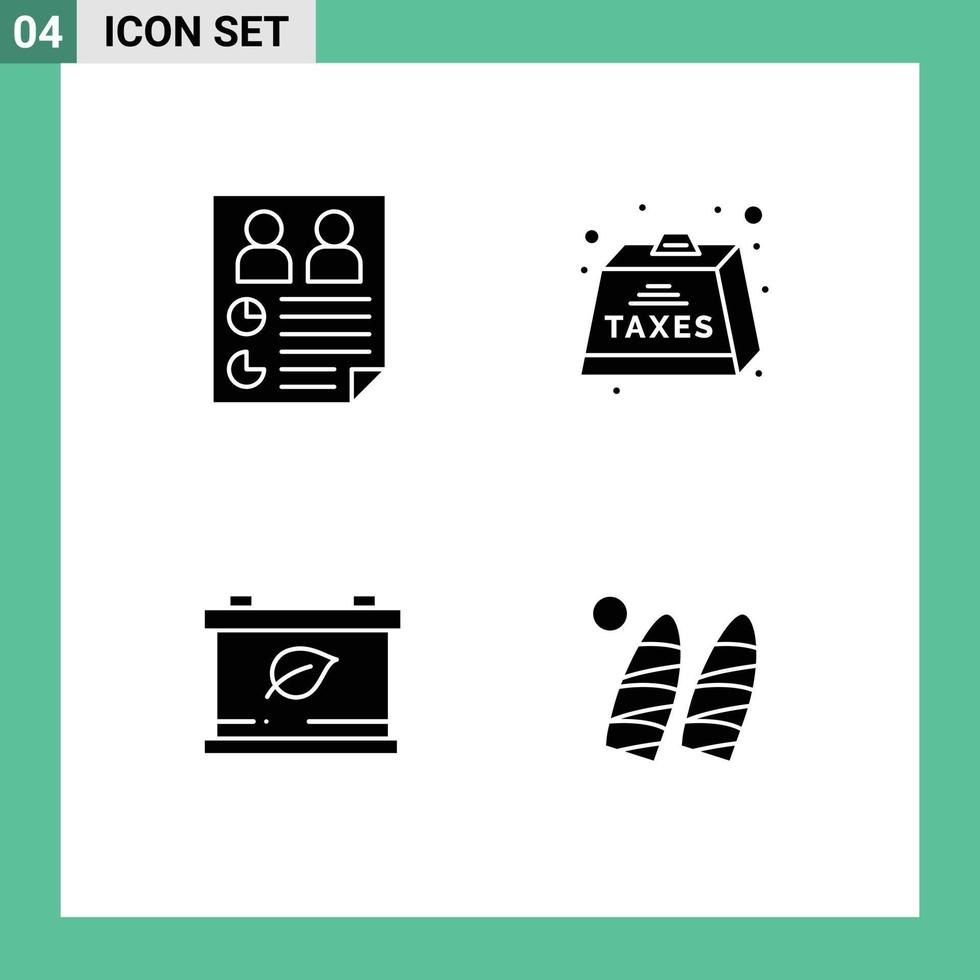 4 User Interface Solid Glyph Pack of modern Signs and Symbols of data tax report duties save Editable Vector Design Elements