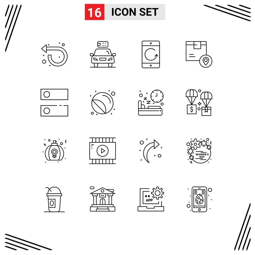 Outline Pack of 16 Universal Symbols of placeholder delivery power box devices Editable Vector Design Elements