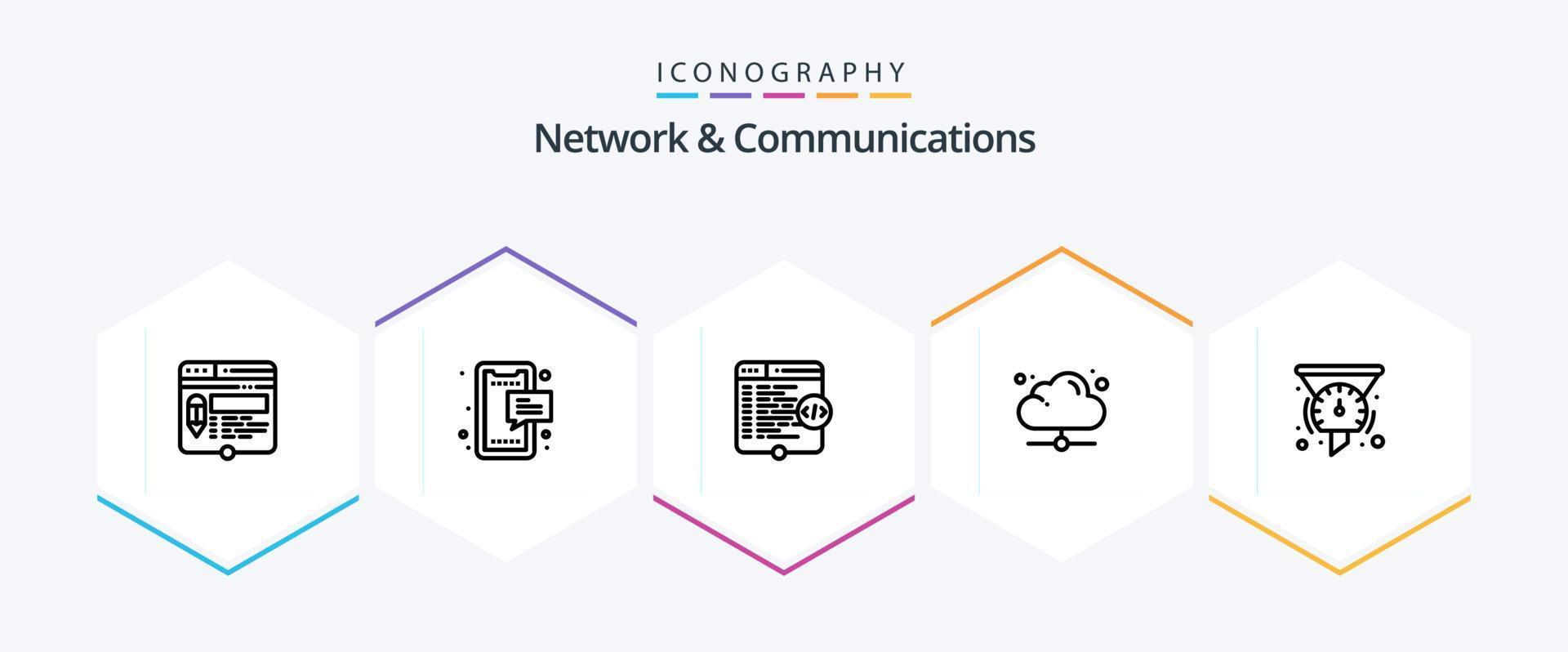 Network And Communications 25 Line icon pack including share. cloud. mobile. coding. website vector