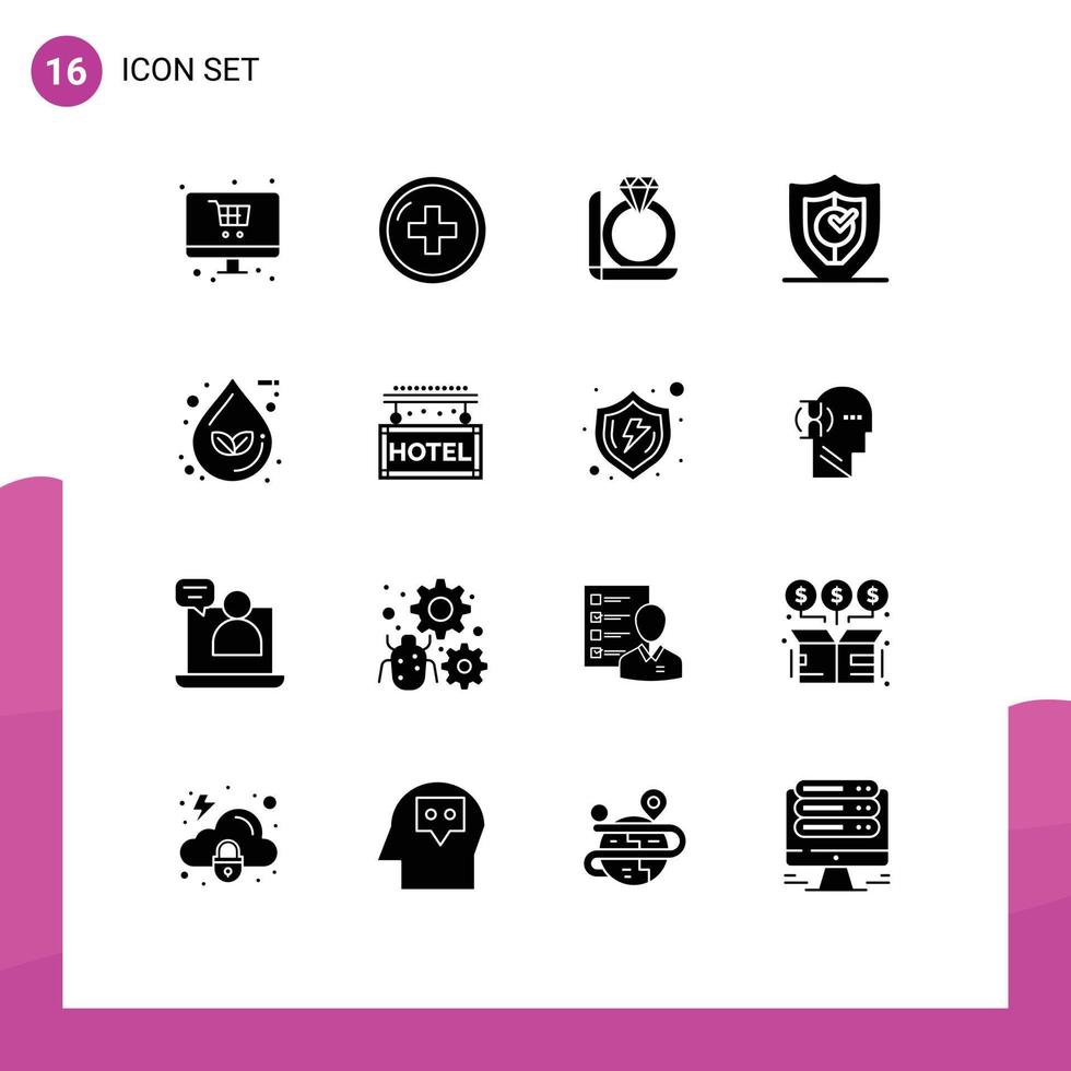 16 Thematic Vector Solid Glyphs and Editable Symbols of security protection treatment locked box Editable Vector Design Elements