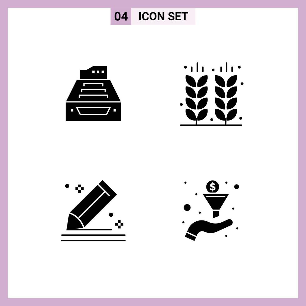 Editable Vector Line Pack of 4 Simple Solid Glyphs of files farming data storage grain Editable Vector Design Elements