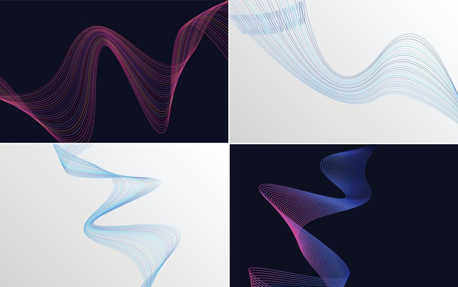 Set of 4 geometric wave pattern background Abstract waving line vector