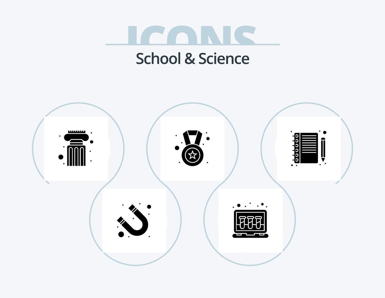 School And Science Glyph Icon Pack 5 Icon Design. notebook. badge. estate. reward. award vector