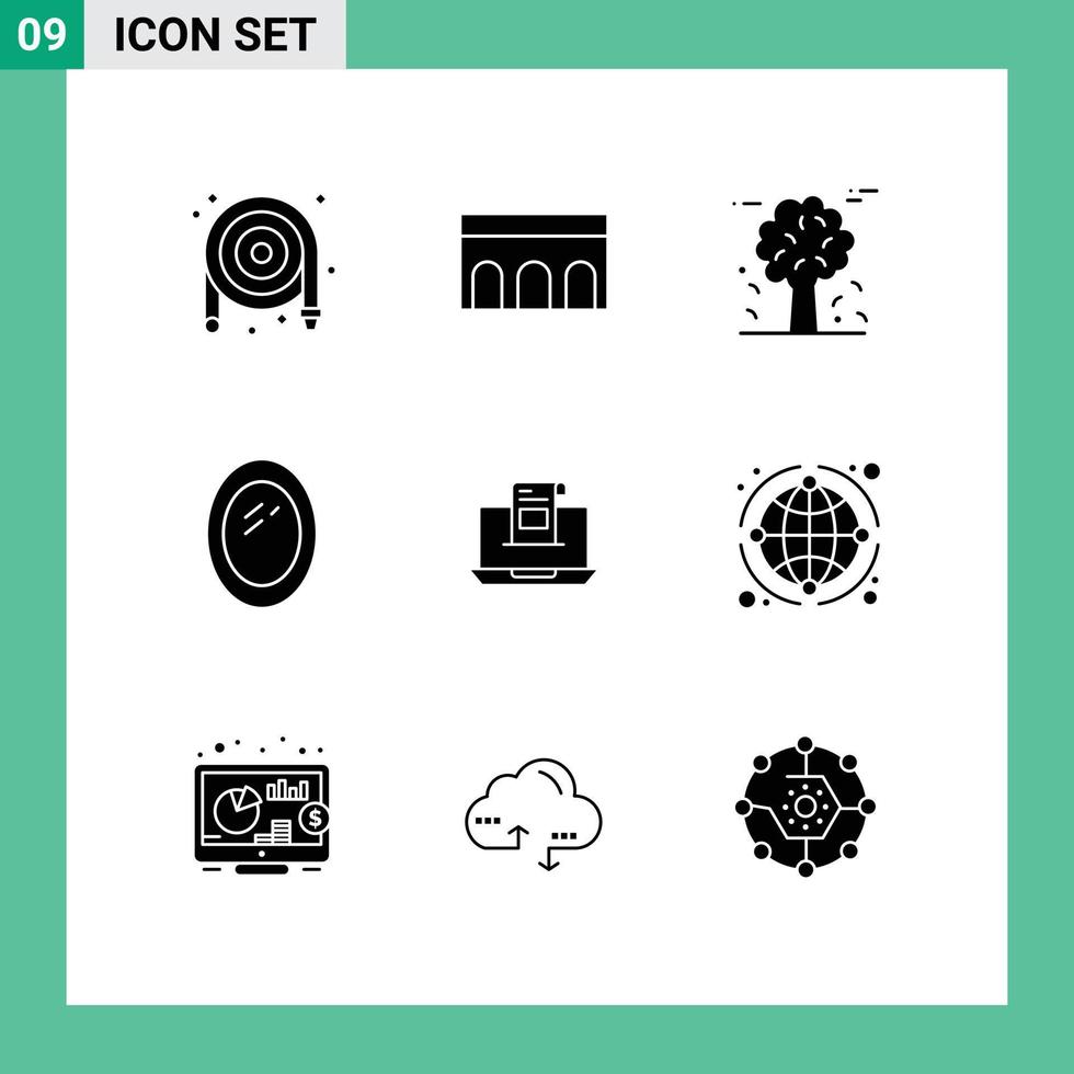 Set of 9 Vector Solid Glyphs on Grid for email interior monument furniture pine trees Editable Vector Design Elements