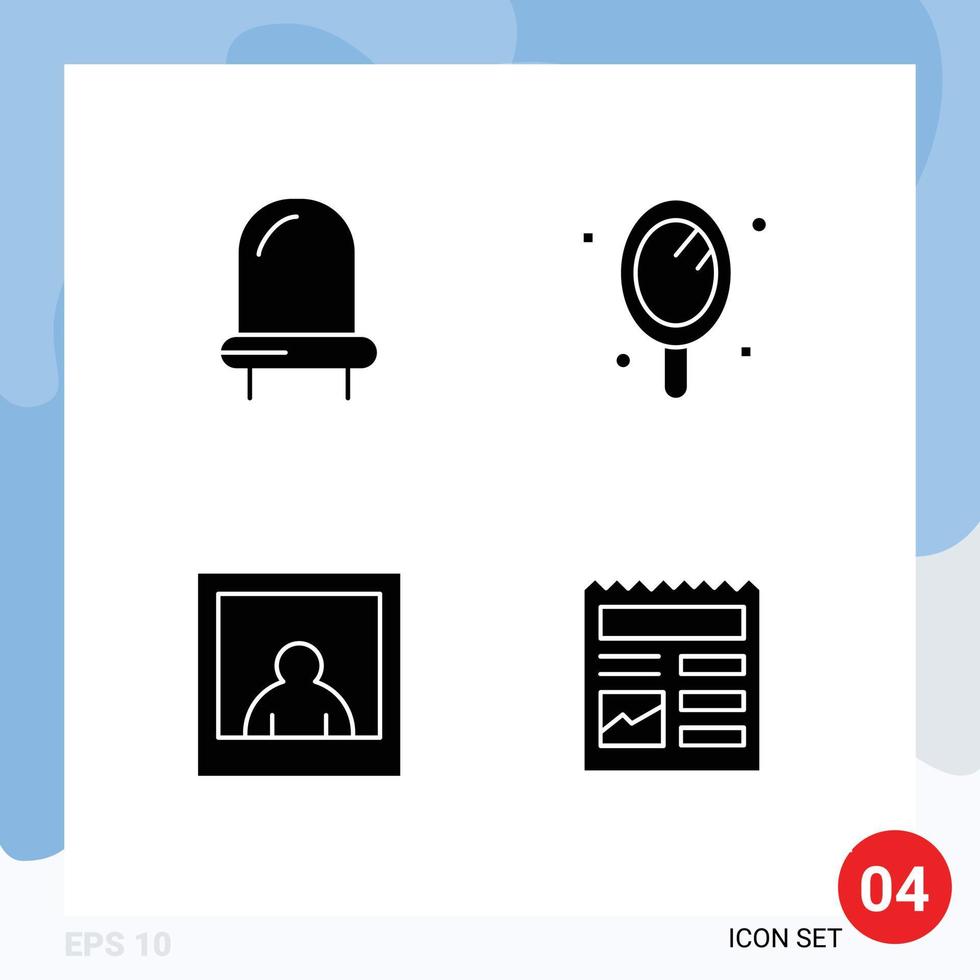 Pictogram Set of 4 Simple Solid Glyphs of diode document beauty salon ui Editable Vector Design Elements