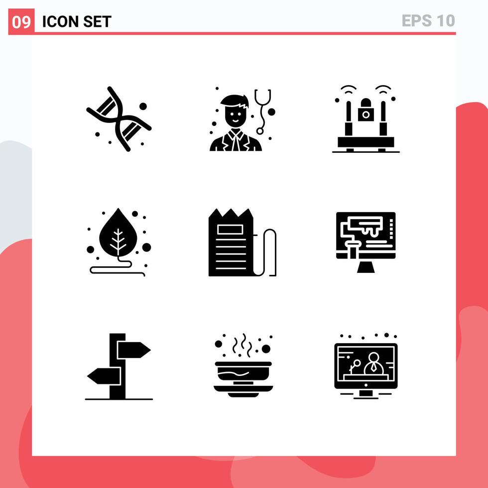 Set of 9 Vector Solid Glyphs on Grid for payment commerce internet checkout motivation Editable Vector Design Elements