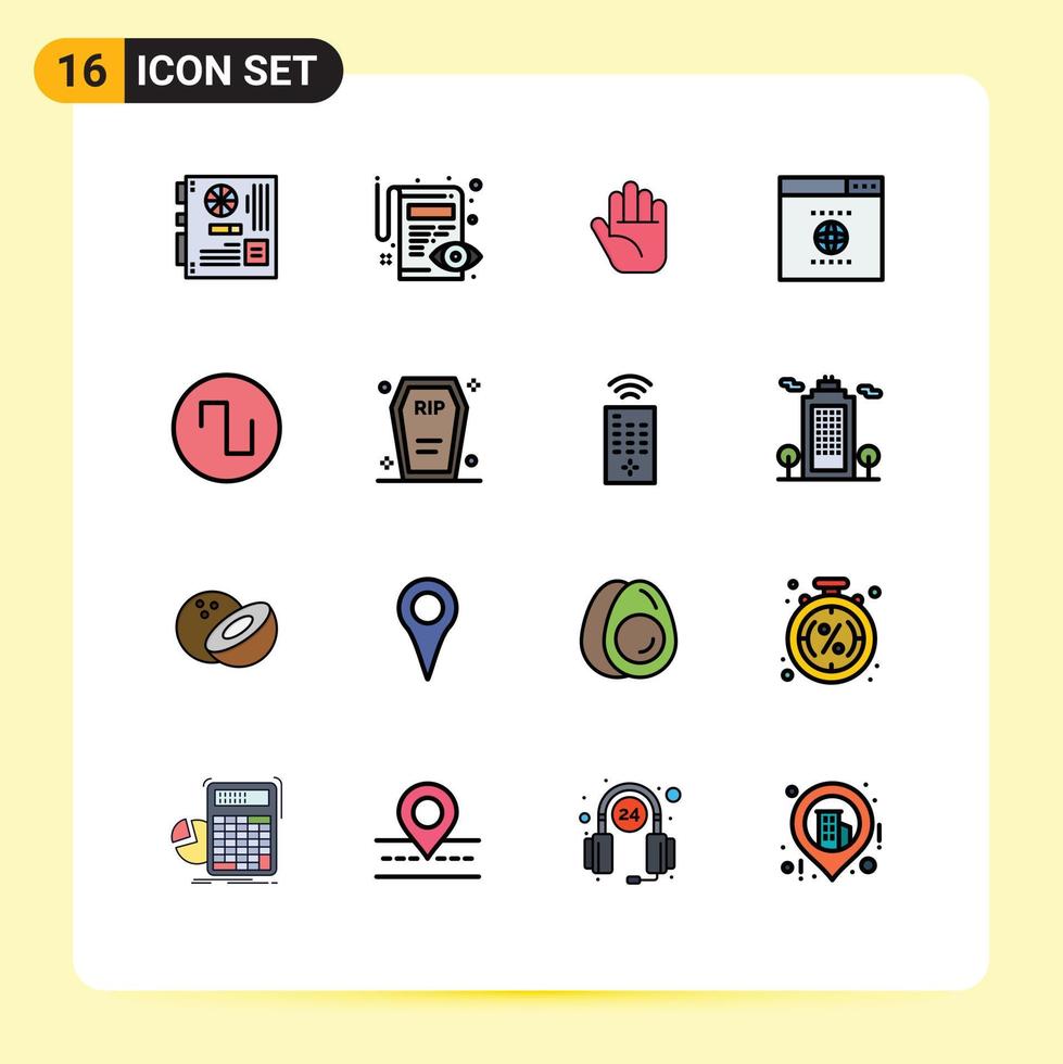 Pack of 16 Modern Flat Color Filled Lines Signs and Symbols for Web Print Media such as casket square view sound seo Editable Creative Vector Design Elements
