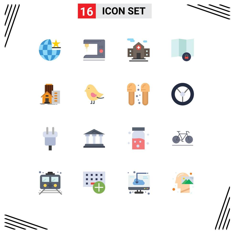 Universal Icon Symbols Group of 16 Modern Flat Colors of appartment estate hospital building lock Editable Pack of Creative Vector Design Elements