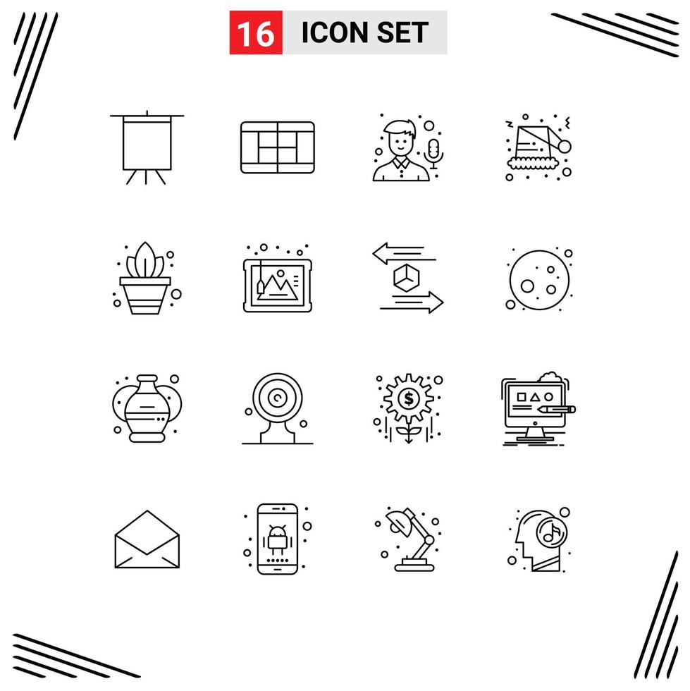 Set of 16 Commercial Outlines pack for art potted plant recorder plant xmas Editable Vector Design Elements