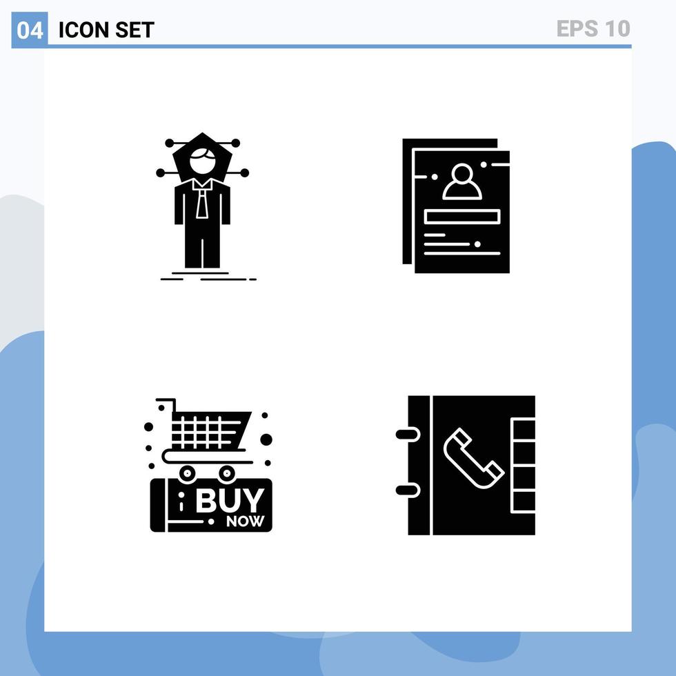 4 Thematic Vector Solid Glyphs and Editable Symbols of business user network school buy Editable Vector Design Elements