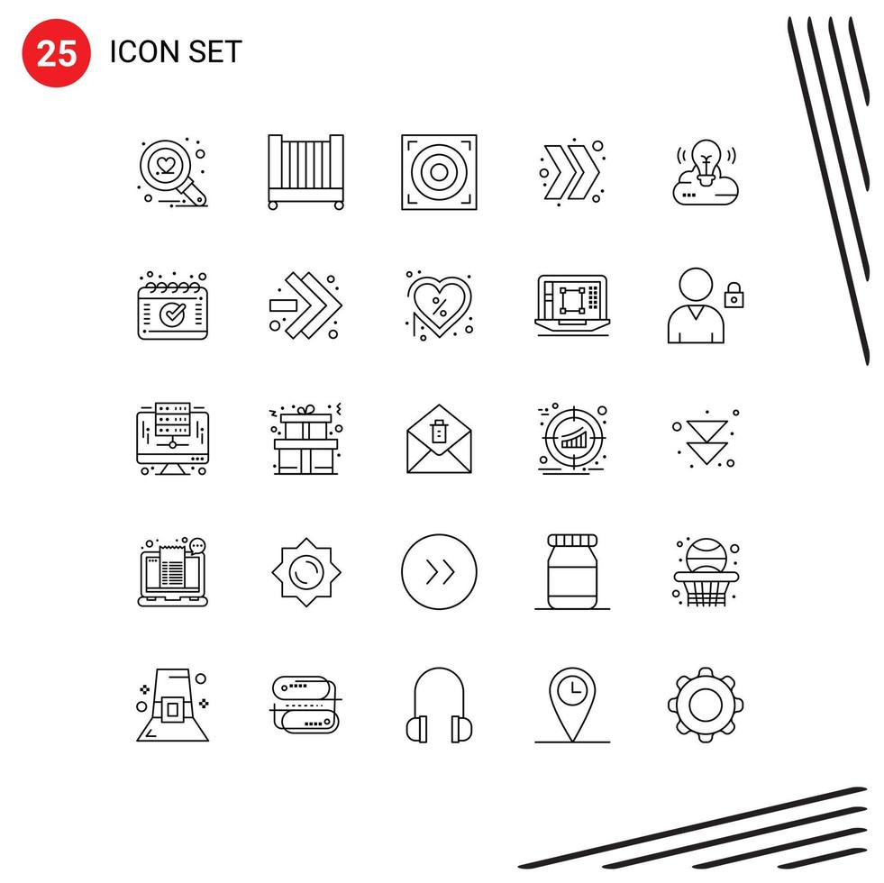 Group of 25 Lines Signs and Symbols for calendar creative campaign web cloud creative bulb Editable Vector Design Elements