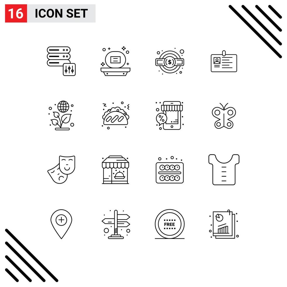 Pictogram Set of 16 Simple Outlines of pass id card service id business Editable Vector Design Elements