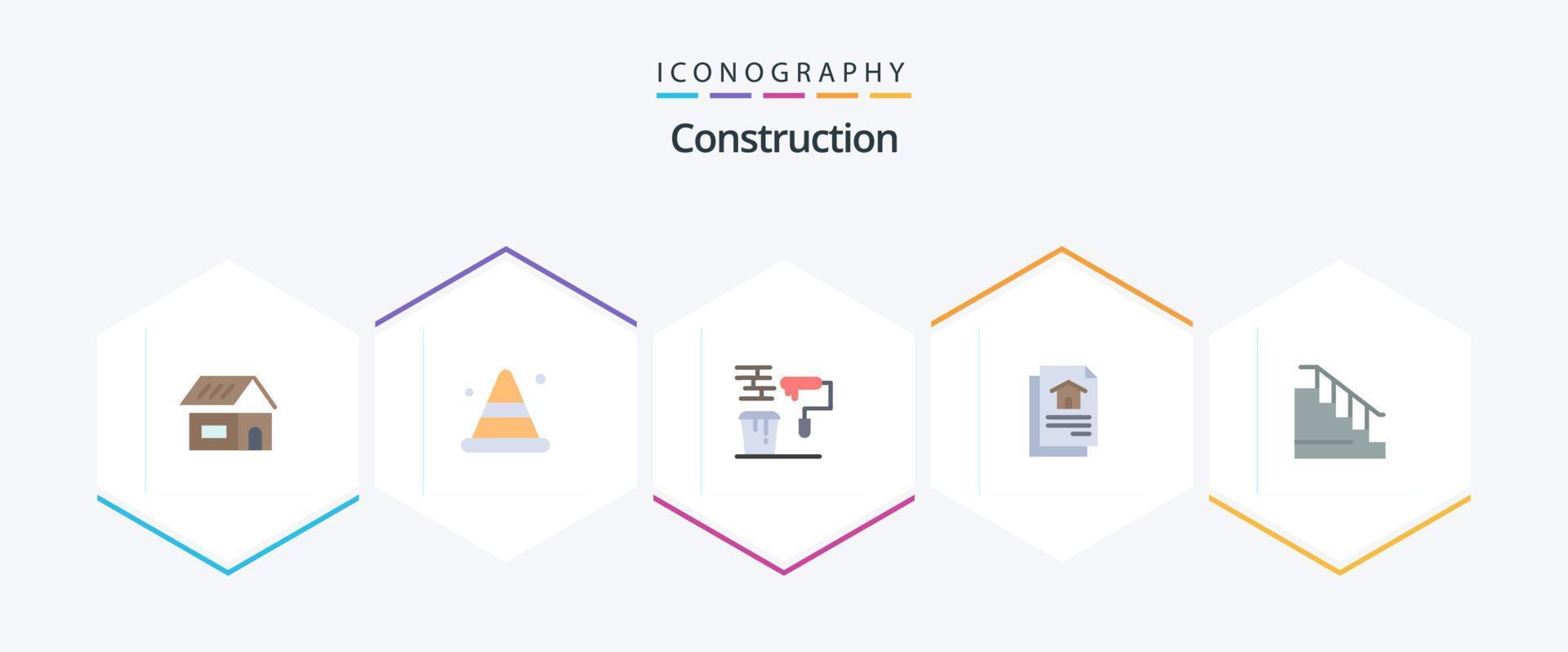 Construction 25 Flat icon pack including down. house. brush. document. tools vector