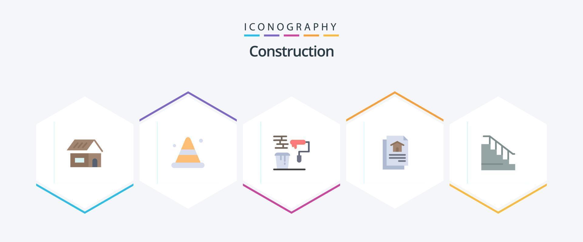 paquete de iconos planos de construcción 25 que incluye abajo. casa. cepillar. documento. herramientas vector