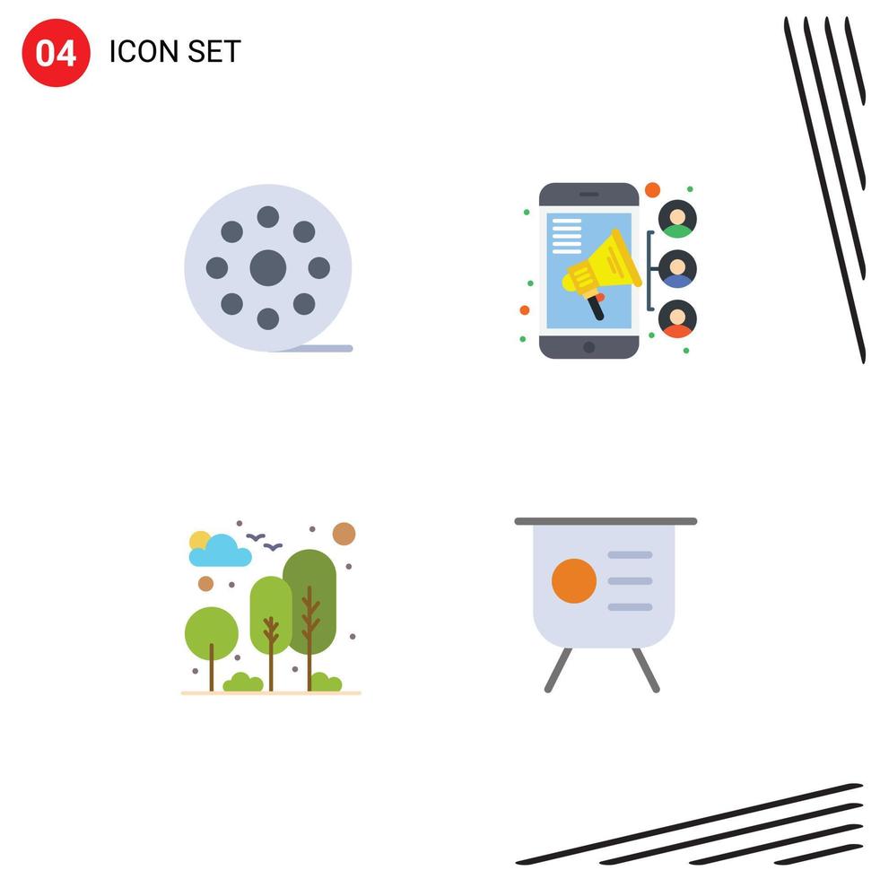 4 Thematic Vector Flat Icons and Editable Symbols of cinema garden multimedia teamwork park Editable Vector Design Elements