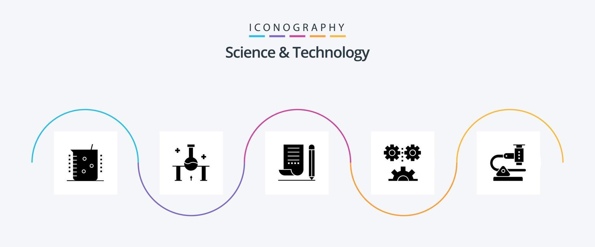 Science And Technology Glyph 5 Icon Pack Including engineering science. applied science. science experiment. scratch pad. notebook vector