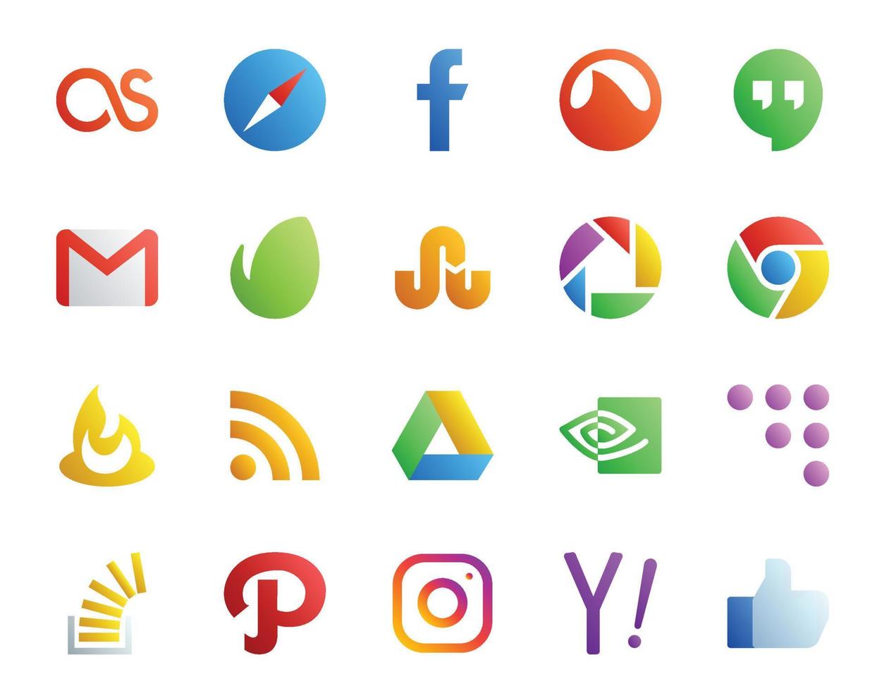 Paquete de 20 íconos de redes sociales que incluye coderwall google drive mail rss chrome vector