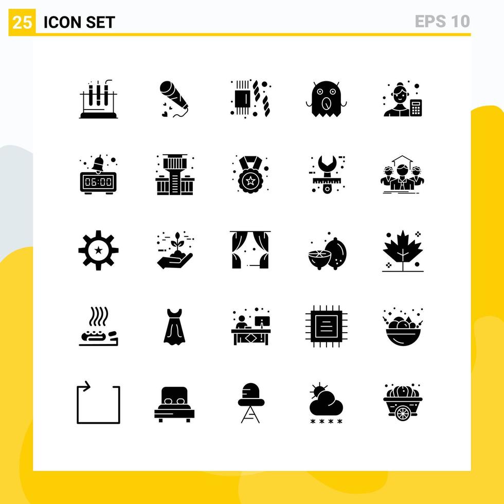Modern Set of 25 Solid Glyphs and symbols such as analyzer female wedding space monster Editable Vector Design Elements
