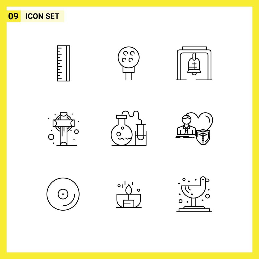 Group of 9 Outlines Signs and Symbols for lab tube bell saint ireland Editable Vector Design Elements