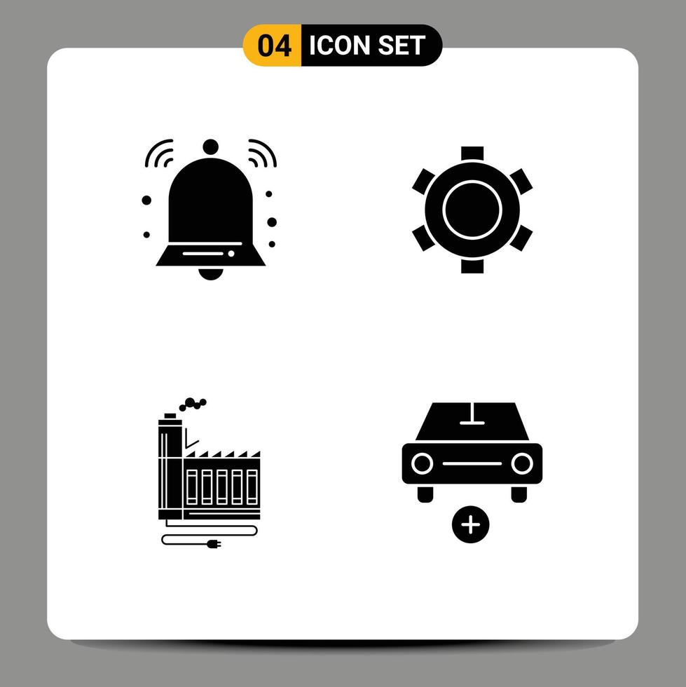4 User Interface Solid Glyph Pack of modern Signs and Symbols of alert resource signal setting factory Editable Vector Design Elements