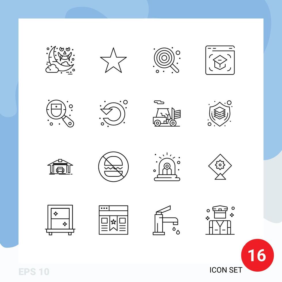 Modern Set of 16 Outlines Pictograph of checkup online child learning education Editable Vector Design Elements