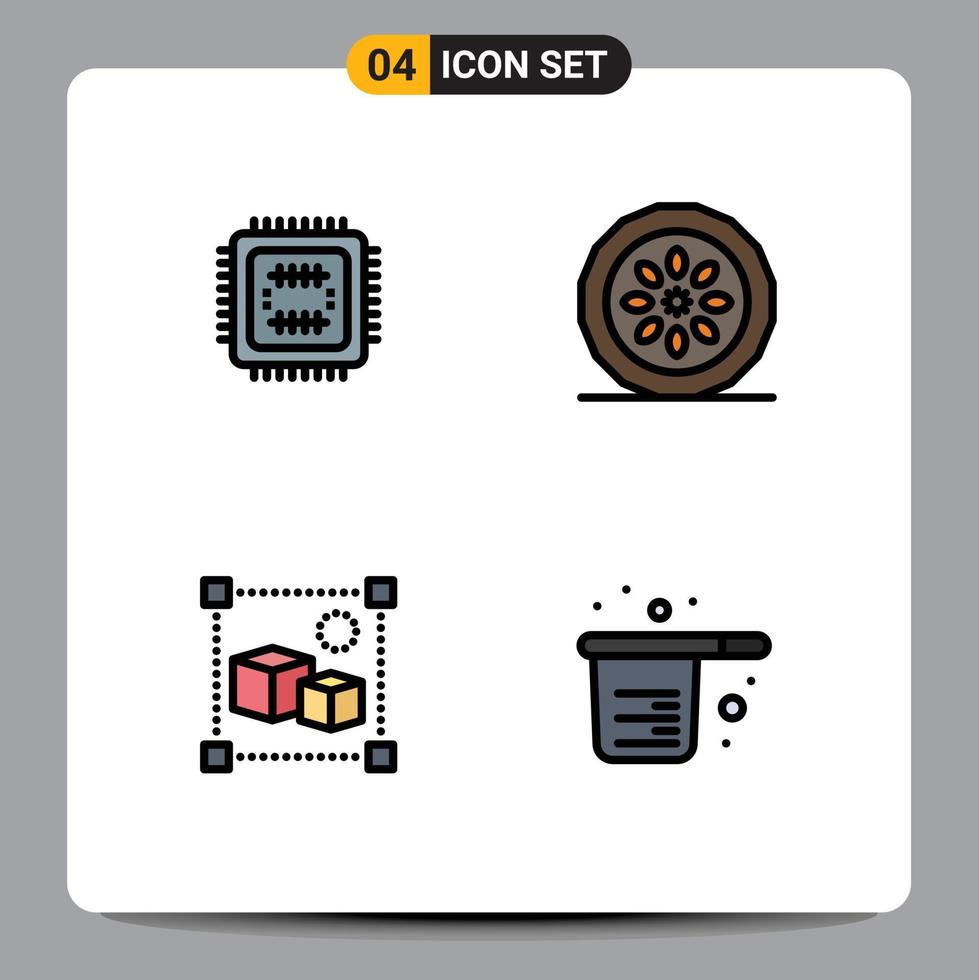 4 Creative Icons Modern Signs and Symbols of system design cpu food processing Editable Vector Design Elements