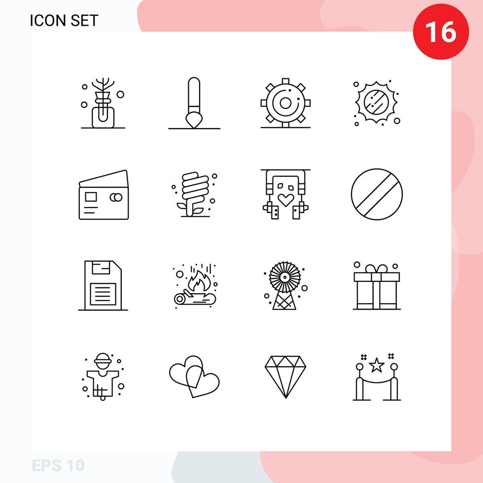 16 Universal Outline Signs Symbols of pay debit optimization credit sunny Editable Vector Design Elements